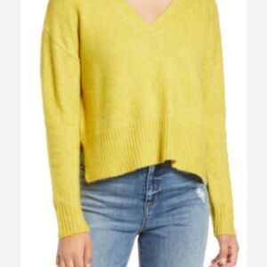 Dreamers V- Neck Dolman Sleeve Knit Sweater in Bright Yellow Size M